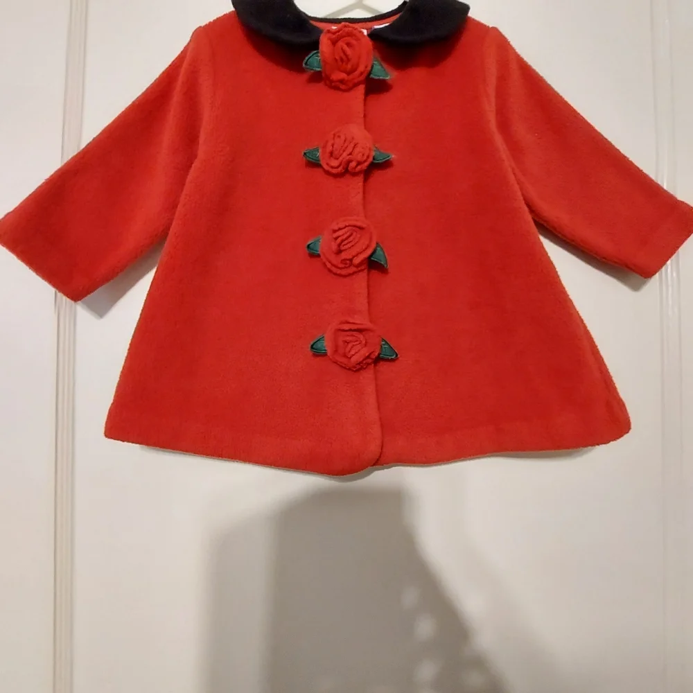 2nd Step Toddler Red Fleece Coat with Rose and Leaves Accent size 18Months